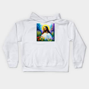 Jesus Christ Praying in Flower Garden Kids Hoodie